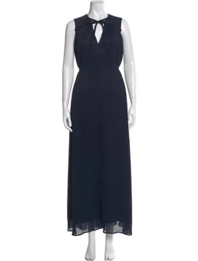 Pre-owned Deveaux Crew Neck Long Dress In Blue