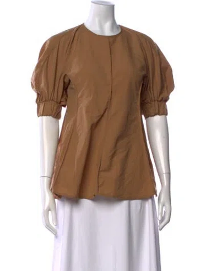 Pre-owned Deveaux Crew Neck Short Sleeve Blouse In Brown