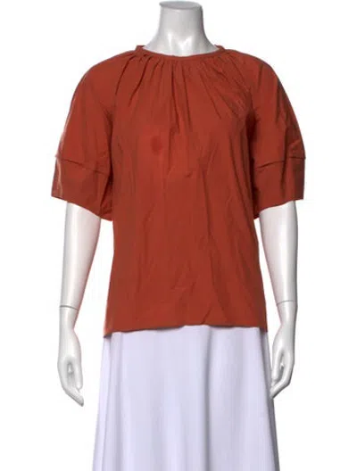 Pre-owned Deveaux Crew Neck Short Sleeve Blouse In Orange