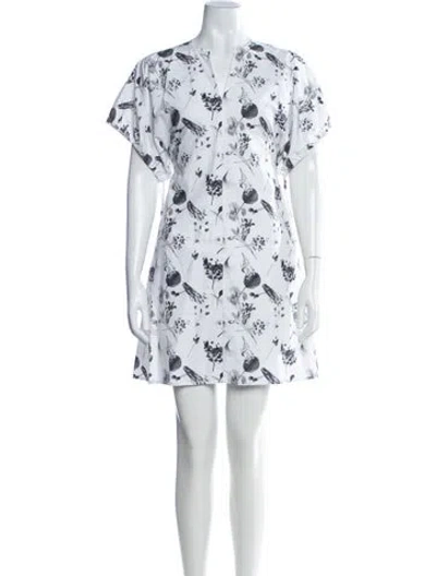 Pre-owned Deveaux Floral Print Mini Dress In White