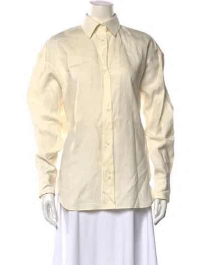 Pre-owned Deveaux Linen Long Sleeve Button-up Top In White