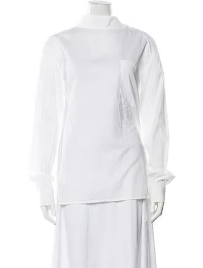 Pre-owned Deveaux Long Sleeve Button-up Top In White