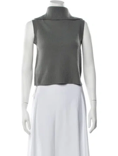 Pre-owned Deveaux Merino Wool Mock Neck Top In Green