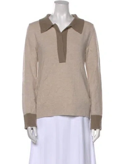 Pre-owned Deveaux Merino Wool V-neck Sweater In Neutral