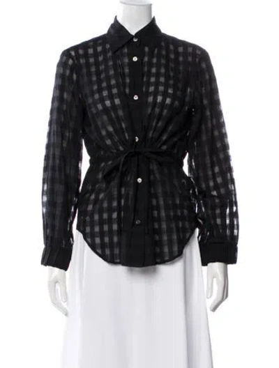 Pre-owned Deveaux Plaid Print Long Sleeve Button-up Top In Black