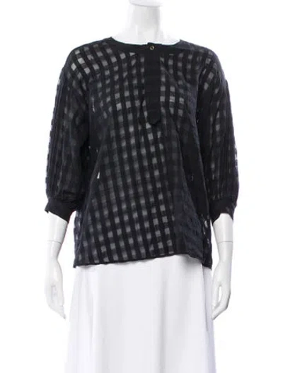 Pre-owned Deveaux Plaid Print Three-quarter Sleeve Blouse In Black