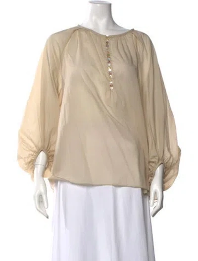 Pre-owned Deveaux Scoop Neck Long Sleeve Blouse In Neutral