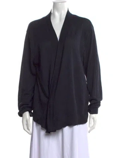 Pre-owned Deveaux Silk Open Front Sweater In Blue