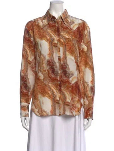 Pre-owned Deveaux Silk Printed Blouse In Brown