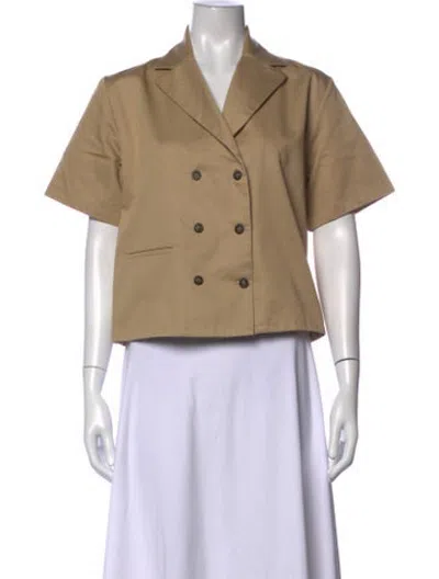 Pre-owned Deveaux Silk Short Sleeve Button-up Top In Neutrals