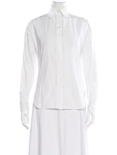 Pre-owned Deveaux Striped Long Sleeve Button-up Top In White