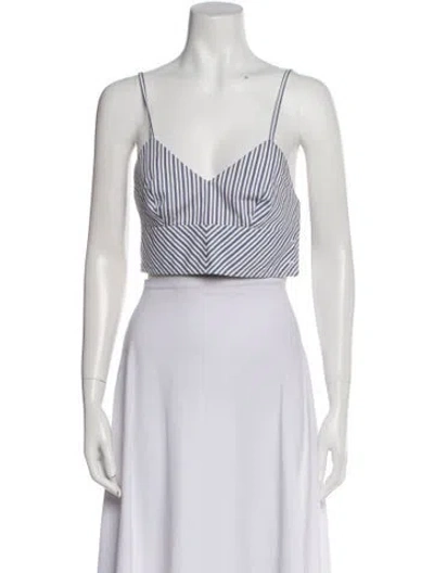 Pre-owned Deveaux Striped V-neck Crop Top In White