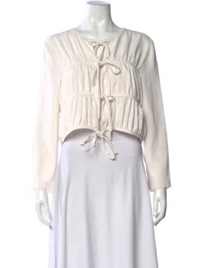 Pre-owned Deveaux Tie Neck Long Sleeve Crop Top In White