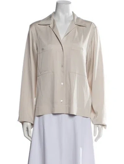 Pre-owned Deveaux V-neck Long Sleeve Button-up Top In Neutrals