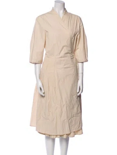 Pre-owned Deveaux V-neck Midi Length Dress In Neutral