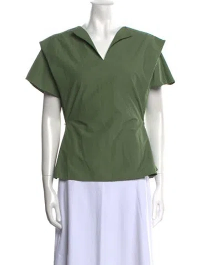 Pre-owned Deveaux V-neck Short Sleeve Blouse In Green