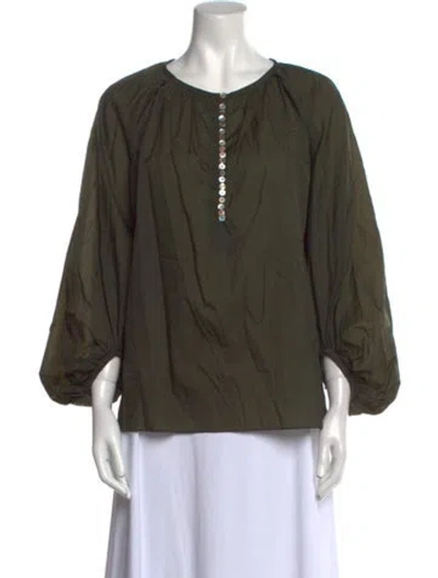 Pre-owned Deveaux V-neck Three-quarter Sleeve Blouse In Green