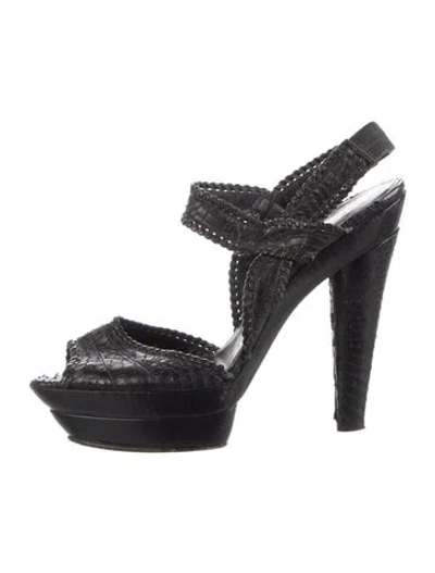 Pre-owned Devi Kroell Leather Animal Print Pumps In Black