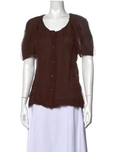 Pre-owned Devi Kroell Silk Scoop Neck Blouse In Brown