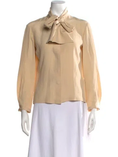 Pre-owned Devi Kroell Tie Neck Long Sleeve Blouse In Neutrals