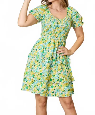 Devine Smocked Scoop Neck Flounce Sleeve Mini Dress - Plus In Yellow