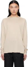 Devoa Beige Knit Long Sleeve Sweater In Ecru