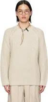 Devoa Beige Raglan Sweater In White Gray