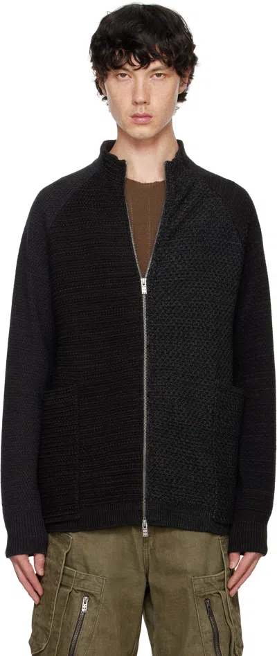 Devoa Black Knit Cardigan In Deep Sea