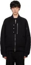 Devoa Black Wool Bomber Jacket In Black