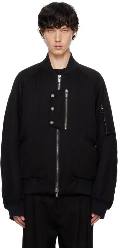 Devoa Black Wool Bomber Jacket