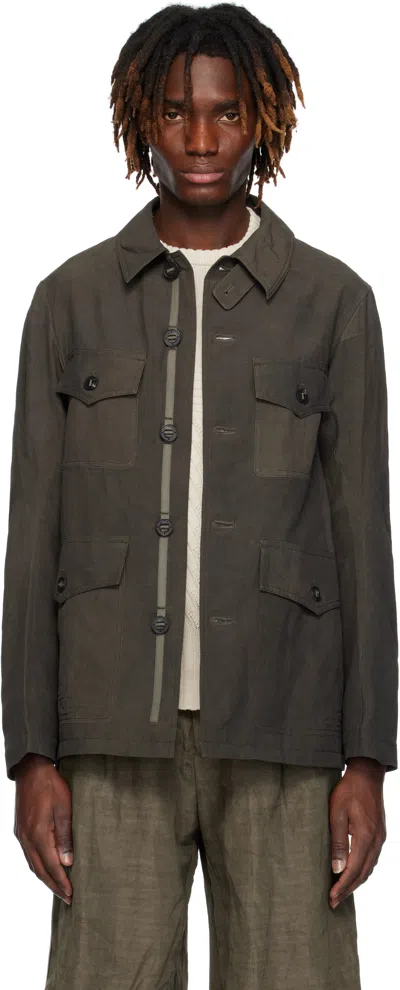 Devoa Brown Hunting Jacket In Charcoal