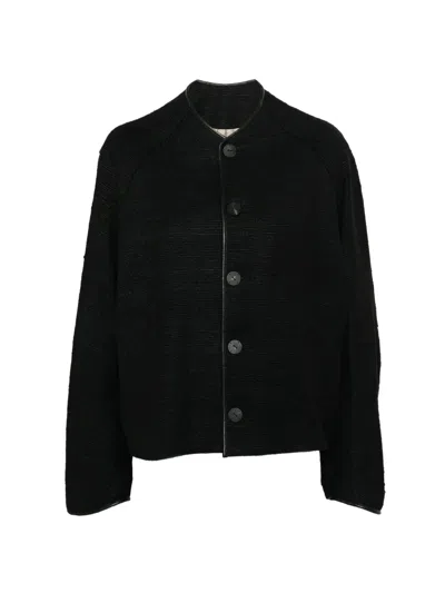 Devoa Collarless Raglan-sleeve Jacket In Black
