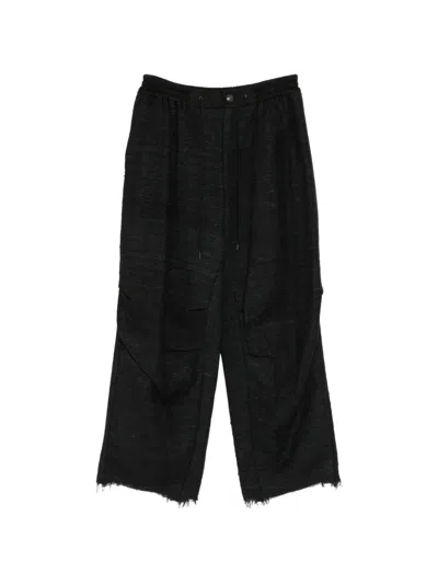 Devoa Drawstring Wool Trousers In Black