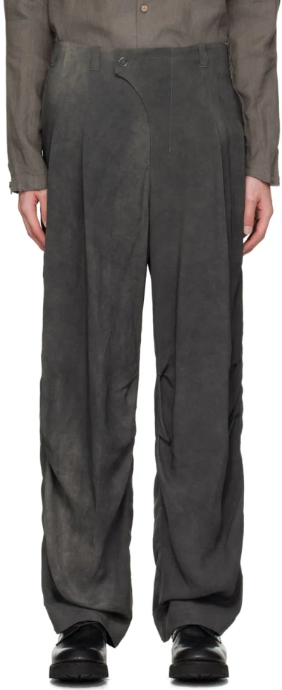 Devoa Gray Twist Trousers In Charcoal