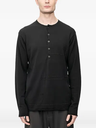 DEVOA HENLEY-NECK LONG-SLEEVE SWEATER