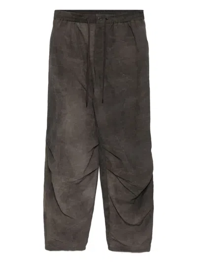 Devoa Oversized Viscose And Linen Trousers In Brown