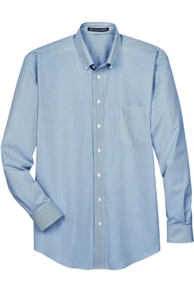 Devon & Jones Crown Collection Banker Stripe Woven Dress Shirt In Blue