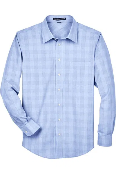 Devon & Jones Crown Collection Glen Plaid Woven Dress Shirt In Blue