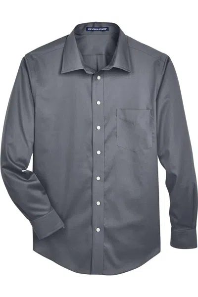 Devon & Jones Crown Collection Tall Solid Stretch Twill Woven Dress Shirt In Gray