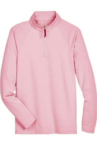 Devon & Jones Crownlux Performance Clubhouse Micro-stripe Quarter-zip Pullover In Pink