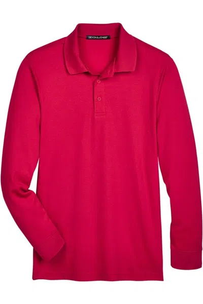 Devon & Jones Crownlux Performance Tall Plaited Long Sleeve Polo In Red