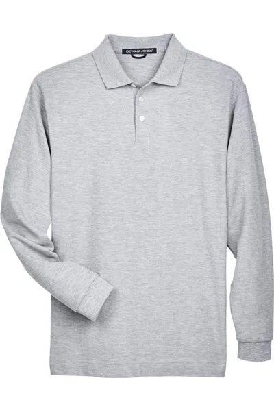 Devon & Jones Pima Piqu Long Sleeve Polo In Gray