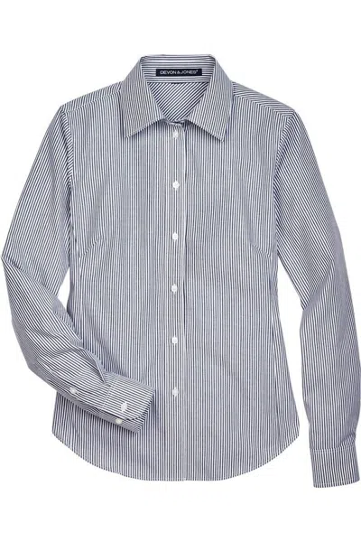 Devon & Jones Women's Crown Collection Banker Stripe Woven Dress Shirt In Gray