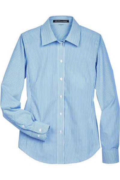 Devon & Jones Women's Crown Collection Banker Stripe Woven Dress Shirt In Blue