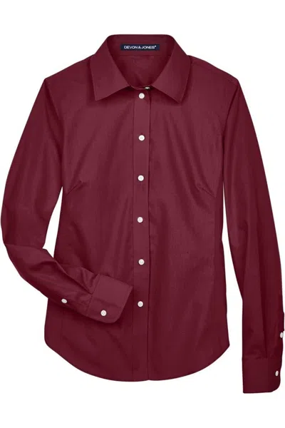 Devon & Jones Women's Crown Collection Broadcloth Woven Dress Shirt In Burgundy