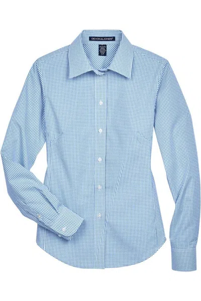 Devon & Jones Women's Crown Collection Gingham Check Woven Dress Shirt In Blue