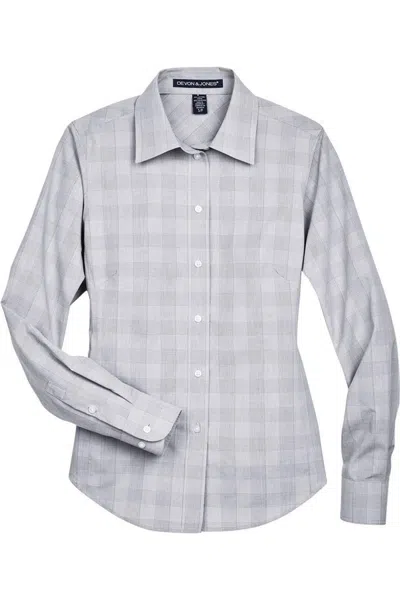Devon & Jones Women's Crown Collection Glen Plaid Woven Dress Shirt In Gray