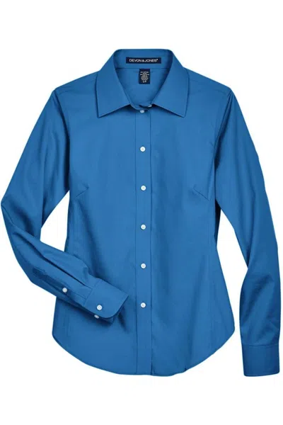 Devon & Jones Women's Crown Collection Oxford Woven Dress Shirt In Blue