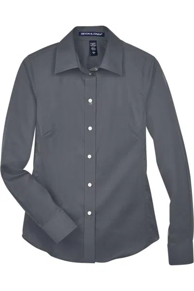 Devon & Jones Women's Crown Collection Solid Stretch Twill Woven Dress Shirt In Gray