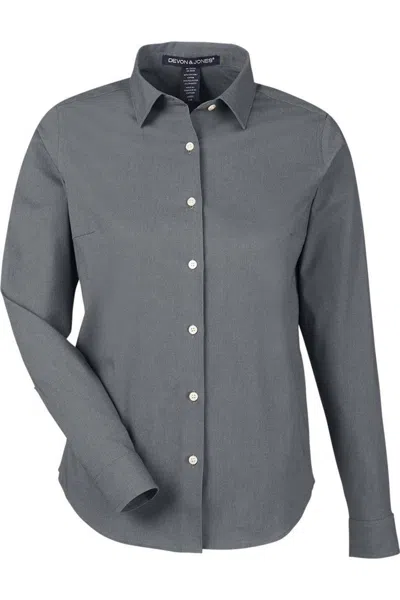 Devon & Jones Women's Crownlux Performance Spencer Poplin Dress Shirt In Gray